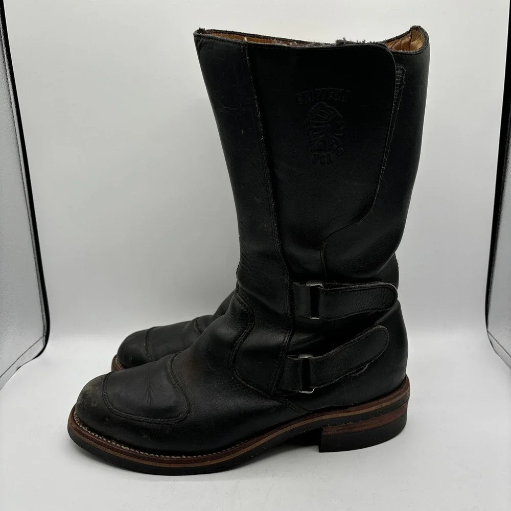 Chippewa Rally Biker Boot Men's 12 D 27862 Black Odessa Leather Hook & Loop‎